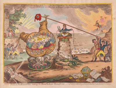 摇摆董事会的政治数学家见底半球，酒吧。 1807（手工彩色雕刻） 作者 James Gillray