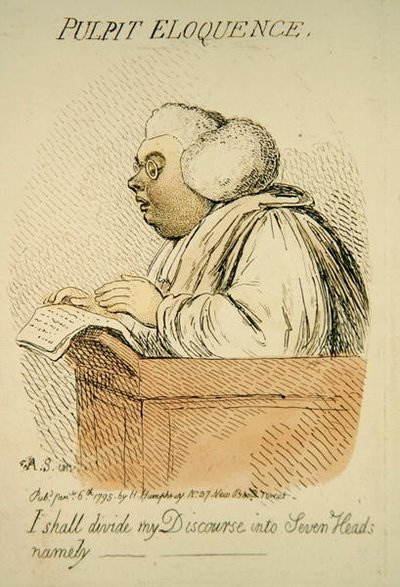 讲坛口才》，由汉娜-汉弗莱于1795年出版（手绘版画）（191281年的细节）。 作者 詹姆斯·吉里