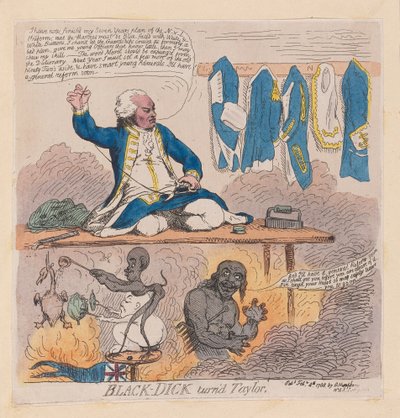 理查德豪，第一伯爵豪（Black-Dick turnd taylor），酒吧。 1788年（手工彩色雕刻） 作者 James Gillray