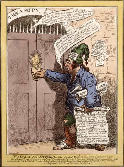 关于敦达斯在下议院发表讲话的每日广告商的讽刺漫画，1797年 作者 詹姆斯·吉里