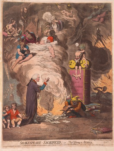 莎士比亚牺牲或提供贪婪，酒吧。 1789年（手工彩色雕刻） 作者 James Gillray