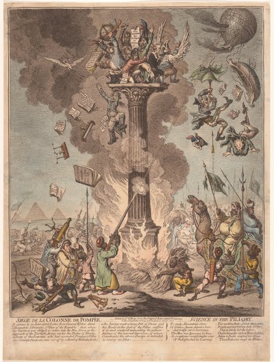 关于法国远征埃及的漫画，1799 年
Siege de la Colonne de Pompee/柱子里的科学（标题在实物上） 作者 詹姆斯·吉里