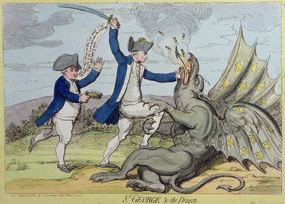 圣乔治和龙，由Hannah Humphrey于1782年出版（手工蚀刻） 作者 James Gillray