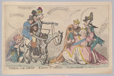 驯悍记：Katherine＆Petruchio;现代的Quixotte，或者你会，酒吧。 1791年（手工彩色雕刻） 作者 詹姆斯·吉里