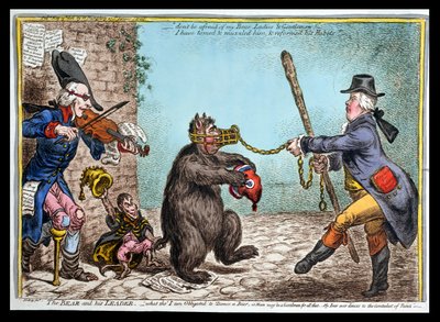 熊和他的领袖，由Hannah Humphrey于1806年出版（手工蚀刻） 作者 James Gillray