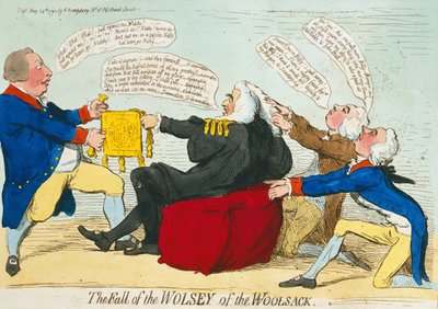 1792年Hannah Humphrey出版的Woolsack Wolsey的陨落（手工蚀刻） 作者 James Gillray