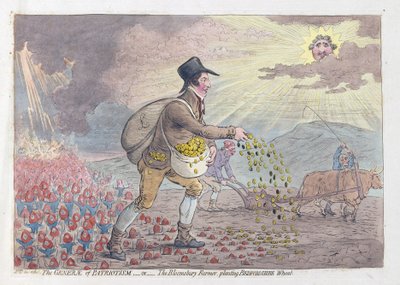 爱国主义，或布鲁姆斯伯里农民种植贝德福德郡小麦，酒吧。 1796年（手工彩色雕刻） 作者 詹姆斯·吉里