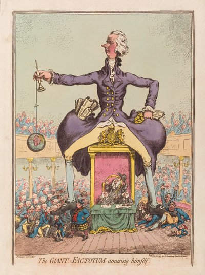 酒吧，巨人Factotum自娱自乐。 1797年（手工彩色雕刻） 作者 James Gillray