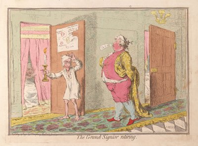 Grand Signior退休，酒吧。 1796年（手工彩色雕刻） 作者 James Gillray