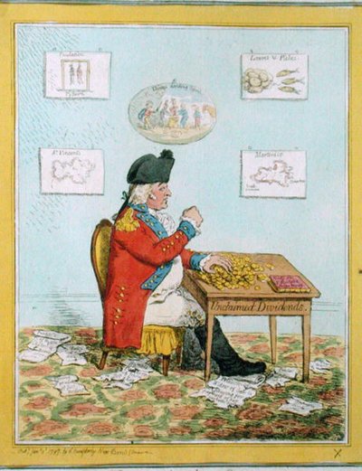狮子的份额》，汉娜-汉弗莱于1797年出版（手绘蚀刻版）。 作者 詹姆斯·吉里