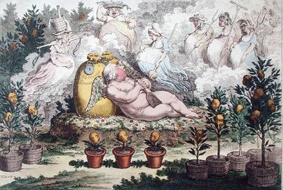 桔园，或《荷兰丘比特》，在种植的疲劳之后，由汉娜-汉弗莱于1796年出版（手绘蚀刻版）。 作者 詹姆斯·吉里