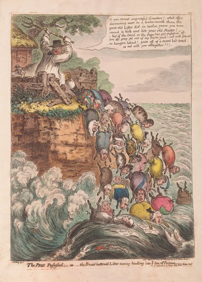 The Pigs Possessed：或广泛的底部垃圾一头扎进毁灭之海，酒吧。 1807（手工彩色雕刻） 作者 James Gillray