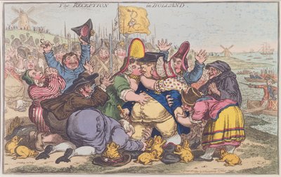 荷兰的接待，由Hannah Humphrey于1799年出版（手工彩色蚀刻） 作者 James Gillray