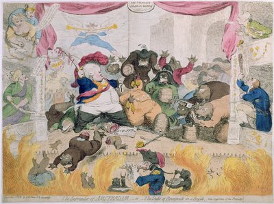 阿姆斯特丹的投降，或喧闹中的不伦瑞克公爵（1771-1815 年），S.W. Fores 于 1787 年出版（手绘蚀刻版画） 作者 詹姆斯·吉里