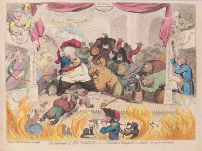 阿姆斯特丹的投降或布伦瑞克公爵在喧闹的酒吧。 1787（手工彩刻） 作者 詹姆斯·吉里