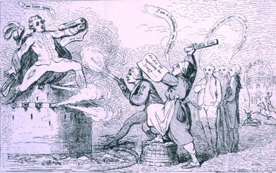 戏剧战争》，1787年由S.W. Fores出版（蚀刻版）。 作者 詹姆斯·吉里