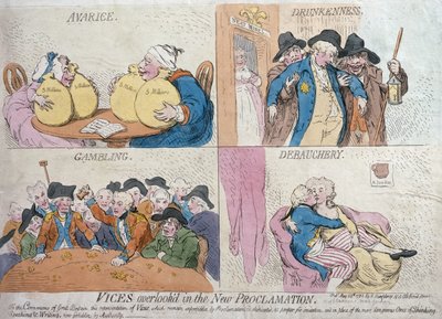 1792年Hannah Humphrey出版的“新公告”中的恶习（手工蚀刻） 作者 詹姆斯·吉里