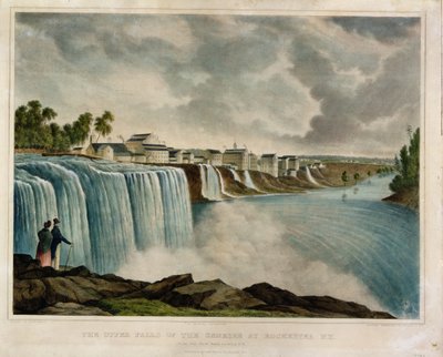 纽约罗切斯特Genesee的上瀑布，由J. Bufford（1810-70）雕刻（彩色雕刻） 作者 詹姆斯·哈维·杨
