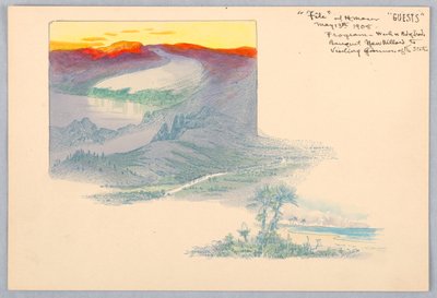 三幅风景画，华盛顿贸易委员会晚宴设计印刷样稿，1908 年 5 月 13 日 作者 詹姆斯·亨利·摩泽