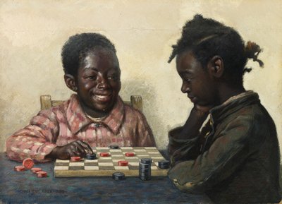 无题两个孩子玩跳棋，19世纪末至20世纪初。 作者 詹姆斯·亨利·摩泽