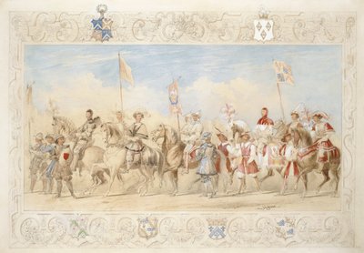 Walter Little Gilmour Esq。，The Black Knight and Hon。 Edward Stafford Jerningham，天鹅骑士，1839年（铅笔，wc和水粉在纸上） 作者 詹姆斯·亨利·尼克松