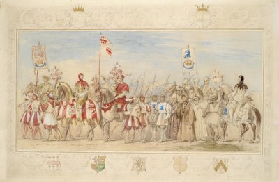 1839年，克里文的威廉伯爵，格里芬骑士和亨利德拉普尔贝雷斯福德，沃特福德侯爵，龙骑士（铅笔，卫生纸，水粉和金色油漆）（另见366230） 作者 詹姆斯·亨利·尼克松