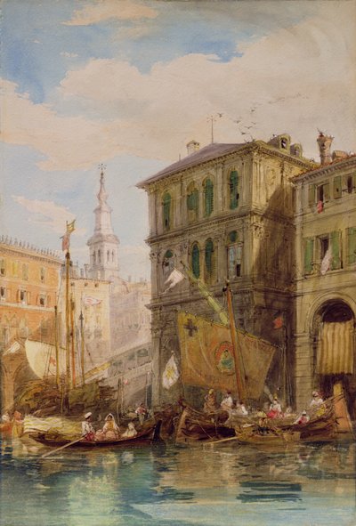 威尼斯Dei Camerlinghi宫，约1835-55年（铅笔和水彩画） 作者 詹姆斯·霍兰德