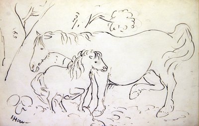 母马和它的小马（纸上深褐色墨水） 作者 詹姆斯·豪