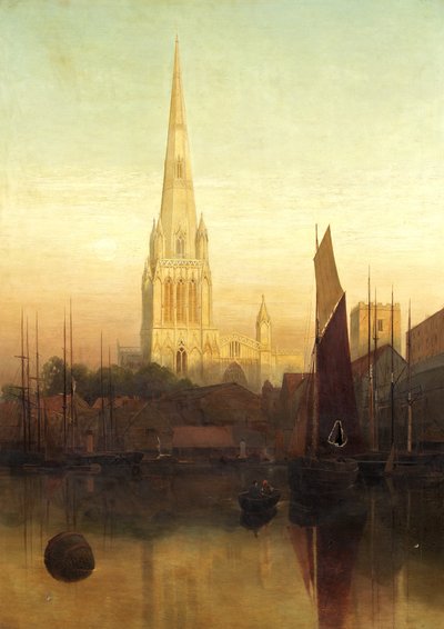 St Mary Redcliffe，布里斯托尔，可能 1886 年（布面油画） 作者 詹姆斯·杰克逊·柯诺克