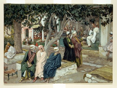 耶稣在与圣马太会面，基督生平的插图，c.1886-96（纸板上的水粉） 作者 詹姆斯·雅克·约瑟夫·天梭