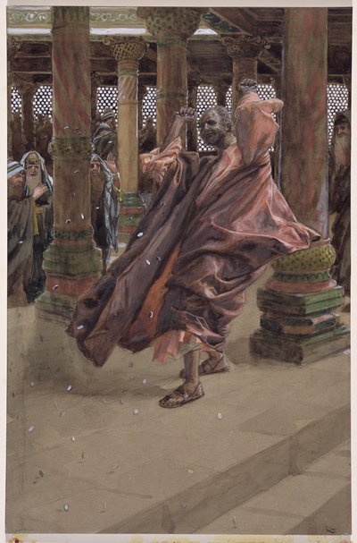 犹大悔改并归还金钱，为基督的生命所示，c.1886-94（wc＆gouache on paperboard） 作者 詹姆斯·雅克·约瑟夫·天梭
