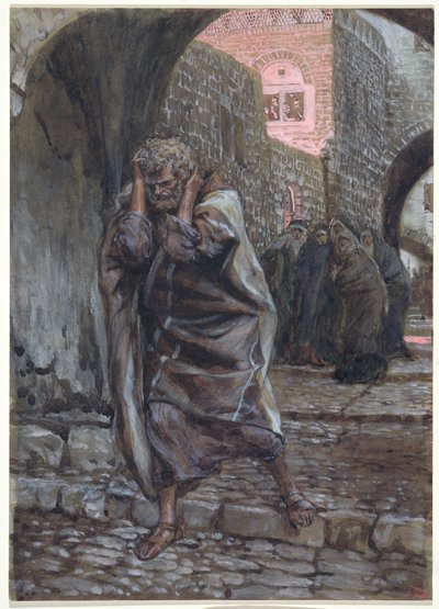 彼得出去痛苦地哭泣，为基督的生活，插图，1886-94（纸板上的水粉和水粉） 作者 詹姆斯·雅克·约瑟夫·天梭
