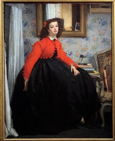 Mademoiselle L. L. 的全长肖像，或穿红色夹克的年轻女孩 Jacques Joseph (Jacques-Joseph) Tissot 的画作 James Tissot (1836-1902) 1864 年 1.24x0.99 m 巴黎，奥赛博物馆 作者 詹姆斯·雅克·约瑟夫·天梭