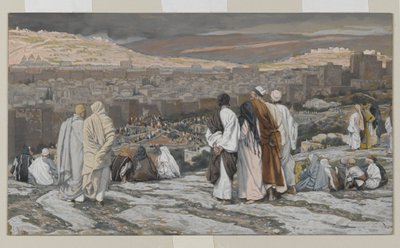 离开他们隐藏的地方的门徒在痛苦中远眺，从1886年至1894年的主耶稣基督的生活中得到的例证（纸上有石墨） 作者 詹姆斯·雅克·约瑟夫·天梭