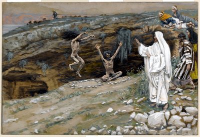 两个人拥有不洁净的灵魂，为基督的生命插图，c.1884-96（纸板上的水粉和水粉） 作者 詹姆斯·雅克·约瑟夫·天梭