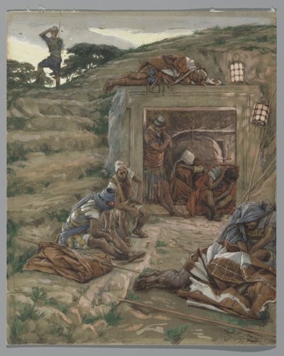 坟墓上的守望，来自我们主耶稣基督的生命，1886-94（纸上有石墨） 作者 詹姆斯·雅克·约瑟夫·天梭