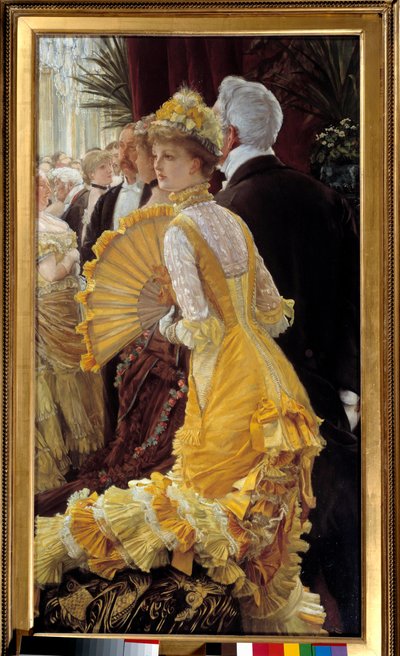 黄色连衣裙：社交晚会上的优雅情侣 Jacques Joseph (Jacques-Joseph) Tissot 的画作 James Tissot (1836-1902) 1878 Sun。 0,9x0,5 m 巴黎，奥赛博物馆 作者 詹姆斯·雅克·约瑟夫·天梭