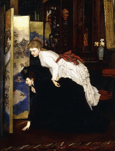 看着日本物体的年轻妇女，约1869-1870年 作者 詹姆斯·雅克·约瑟夫·天梭