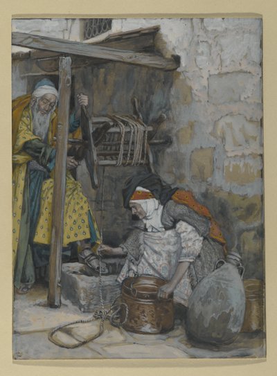 撒迦利亚和伊丽莎白，“基督的生命”的插图，c.1886-94（纸板上的水粉和水粉） 作者 詹姆斯·雅克·约瑟夫·天梭