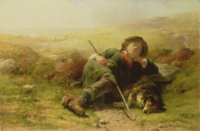 牧羊男孩和他的牧羊犬疏忽职守，1851年 作者 詹姆斯·约翰·希尔