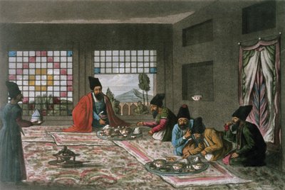 西奥多-H-A-菲尔丁（1781-1851 年）镌刻的《1810-16 年第二次波斯之旅》中的波斯早餐 作者 詹姆斯·贾斯汀尼安（之后）莫里尔