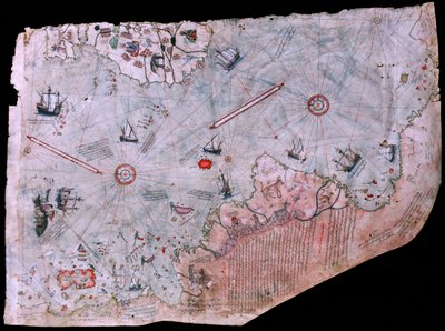 完成于 1513 年的皮里-雷斯-哈里塔西地图。土耳其伊斯坦布尔托普卡帕宫博物馆。 作者 詹姆斯·L·斯坦菲尔德
