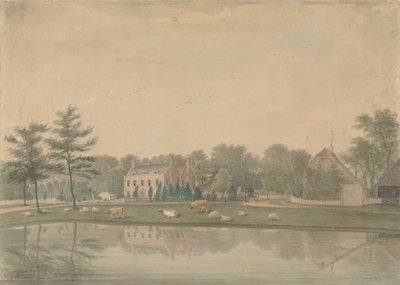 林默一座房子的东北面景观，池塘边有牛和羊 作者 刘易斯的詹姆斯·兰伯特