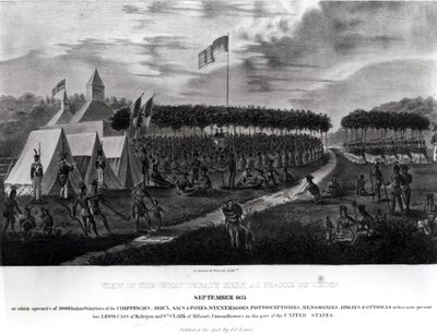 伟大条约的观点于1825年9月在威斯康星州的Prairie du Chien举行，来自1825年的“土着投资组合” 作者 James Otto Lewis