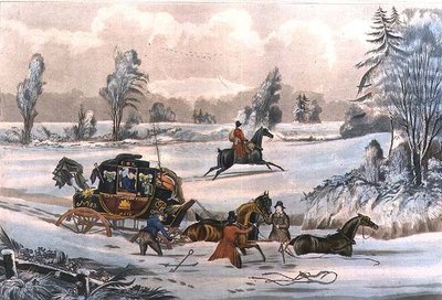 飘雪中的邮车，由G. Reeves雕刻，由J. Watson 21/9/1825出版（雕刻）。 作者 詹姆斯·波拉德