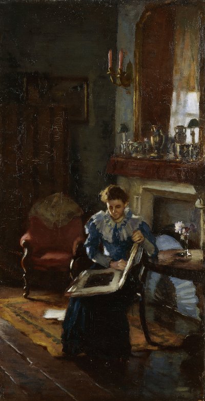 都柏林内部，c.1915-20（布面油画） 作者 詹姆斯·辛顿