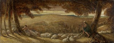 晚上牧场，1860-70 作者 James Smetham