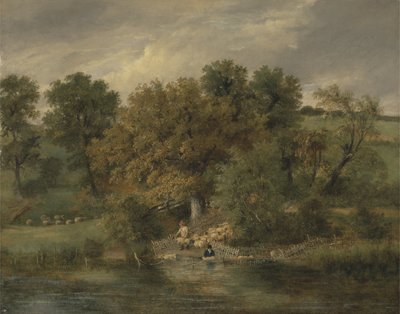 1822年，诺里奇，Postwick Grove的洗羊场（面板上的油） 作者 詹姆斯·斯塔克