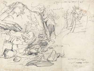 研究一座山与树（黑色粉笔在纸上） 作者 詹姆斯·沃德