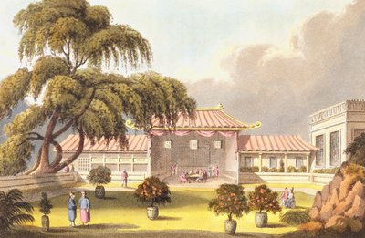 广州附近普通话的宴会厅，从1811年和1812年到马德拉斯和中国的“航海杂志”，由J. Clark雕刻，1814年出版 作者 詹姆斯·沃森